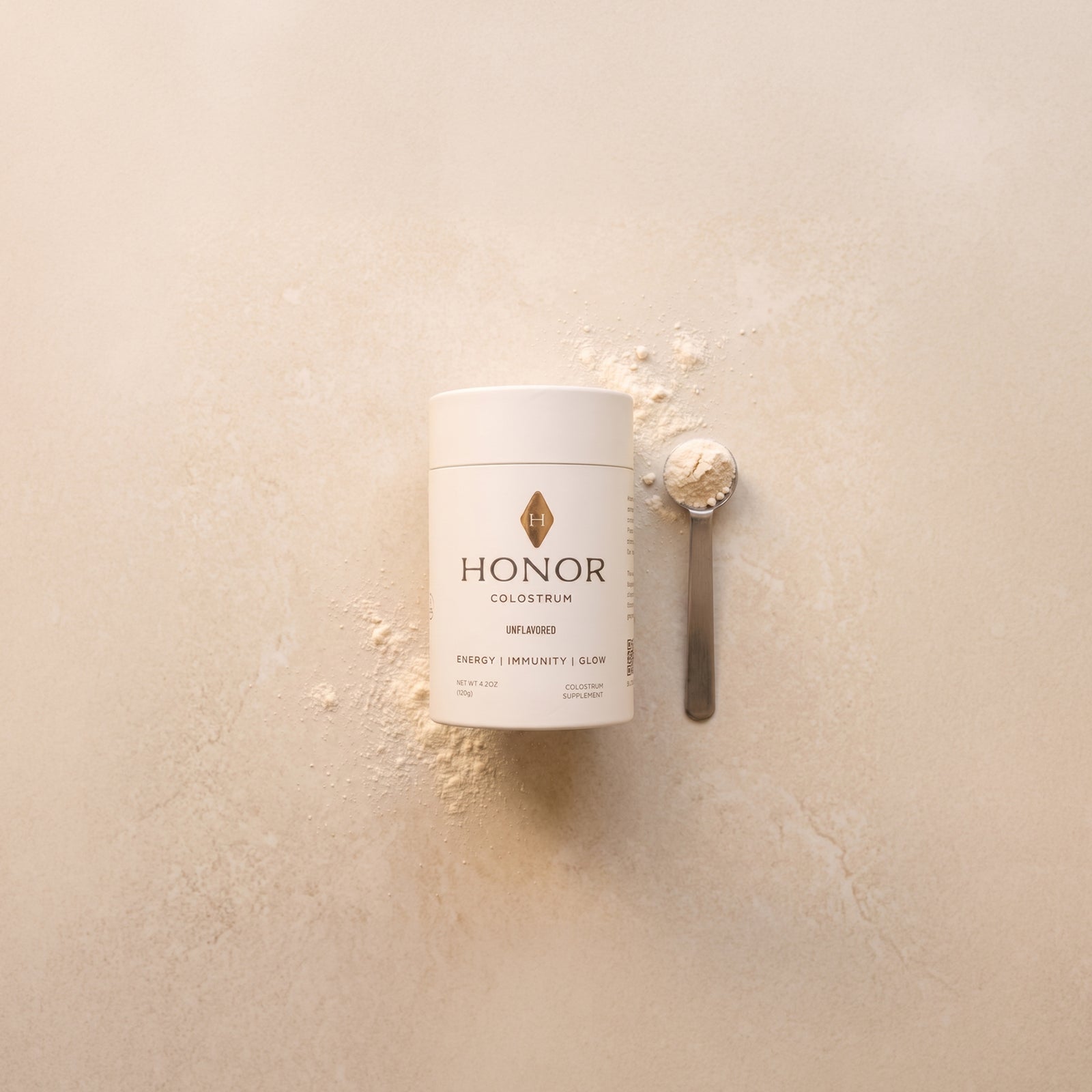 Honor Colostrum grass-fed bovine colostrum supplement flat lay